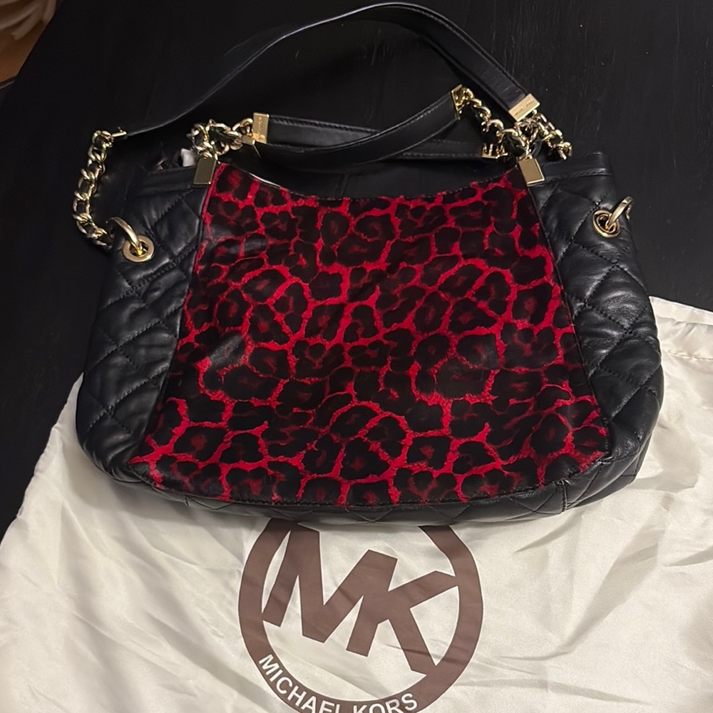 Michael Kors Black and Red Leopard Print Women's Bag